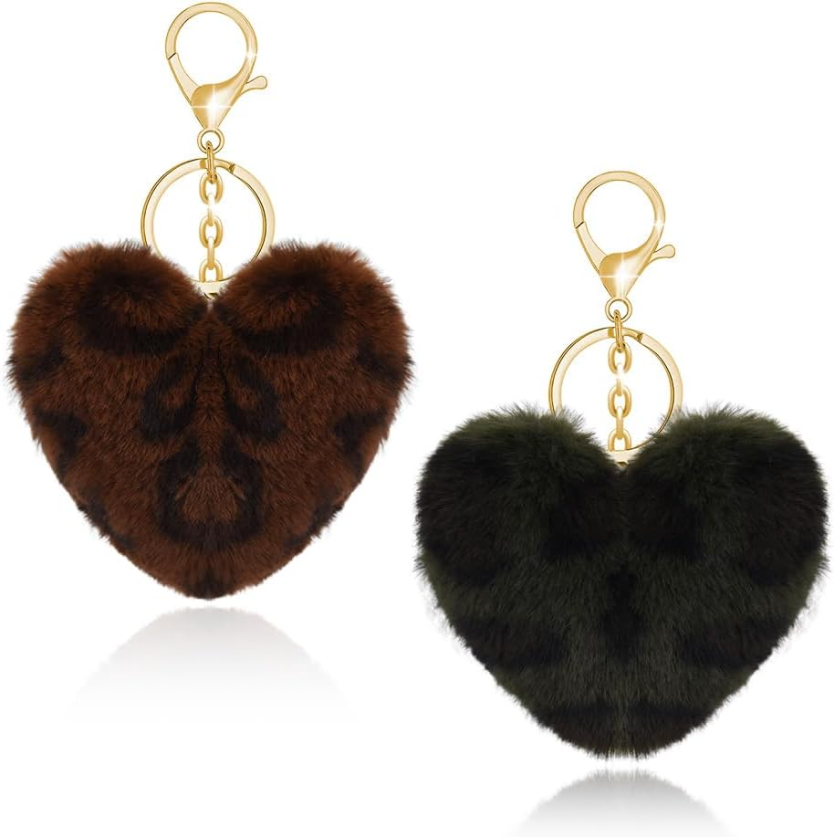 Leopard Print Bag Charms for Handbags Purse Leopard Keychains for Women Girls Animal Lover Heart Accessories for Car Keys