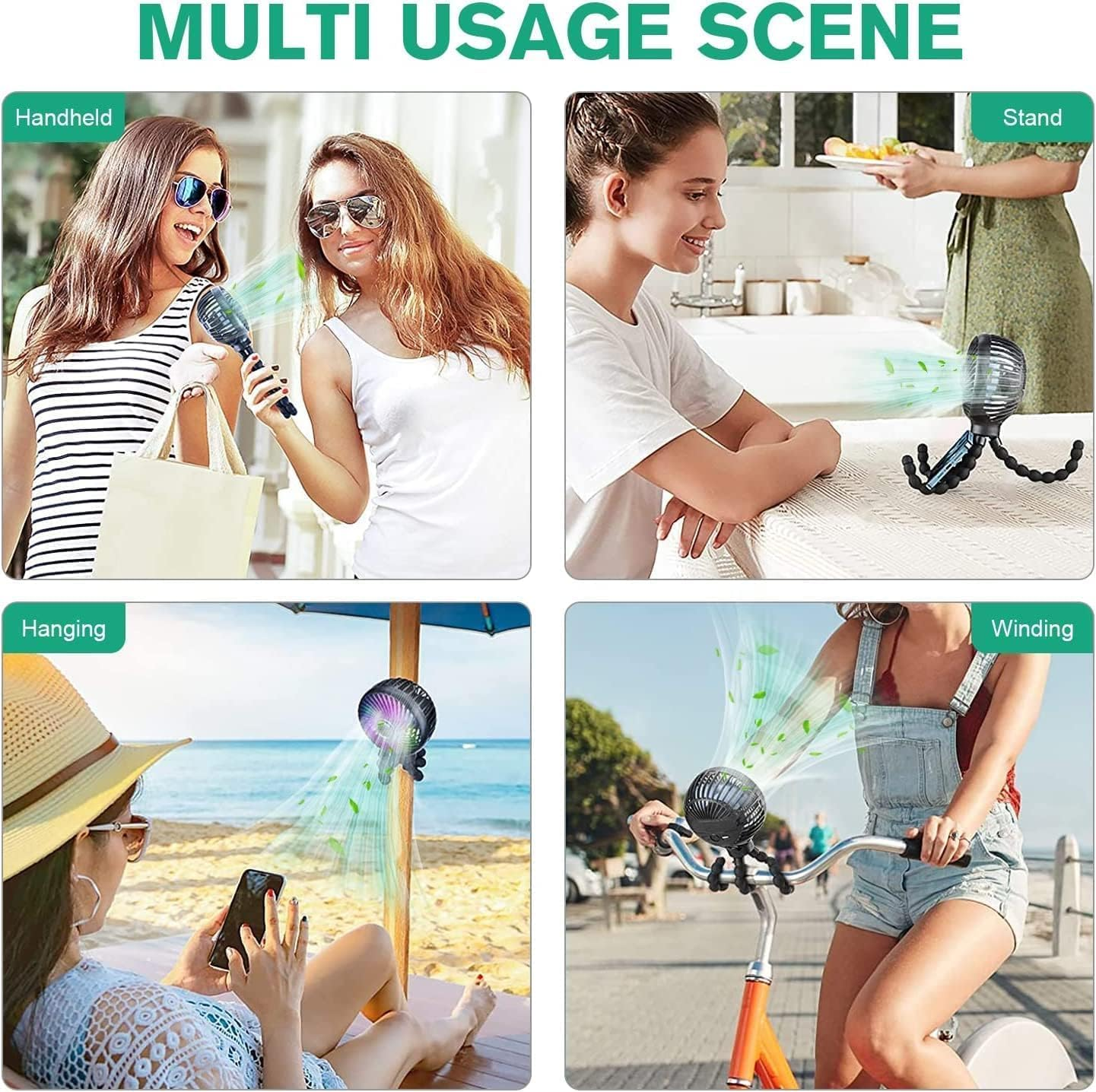 Pram Fan - Portable Stroller Fan for Baby(2-Pack), USB Rechargeable Personal Fan, Mini Handheld Fan, Desk Fan, Adjustable 3 Speeds for Travel, Car Seat, Bike, Camping, Office and Bedroom