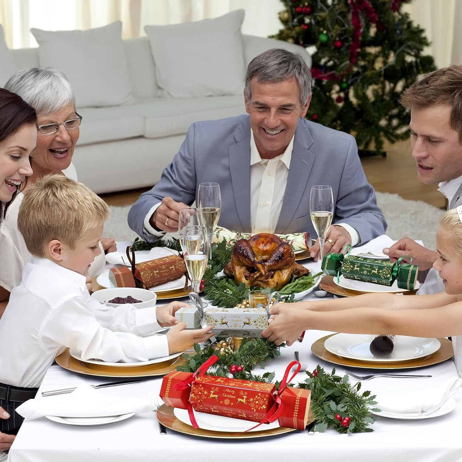 15 Packs Christmas Crackers, Make Your Own Christmas Crackers Kit, DIY Christmas Crackers Bulk, Christmas Party Cracker Candy Paper Boxes Novelty Decorations with Hats Riddle Cards Prize, No Snap image number 4