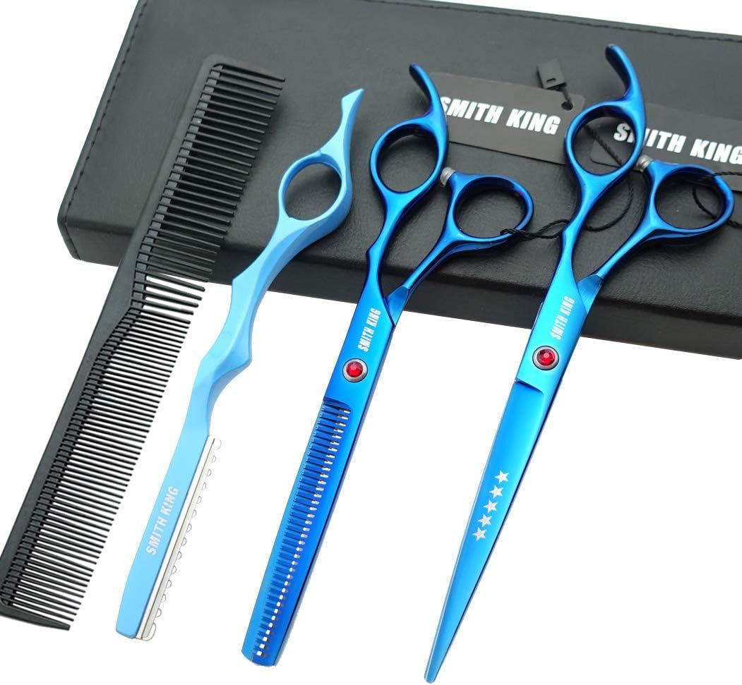 7.0 Inches Professional Hair Cutting Thinning Scissors Set with Razor (Blue) image number 5