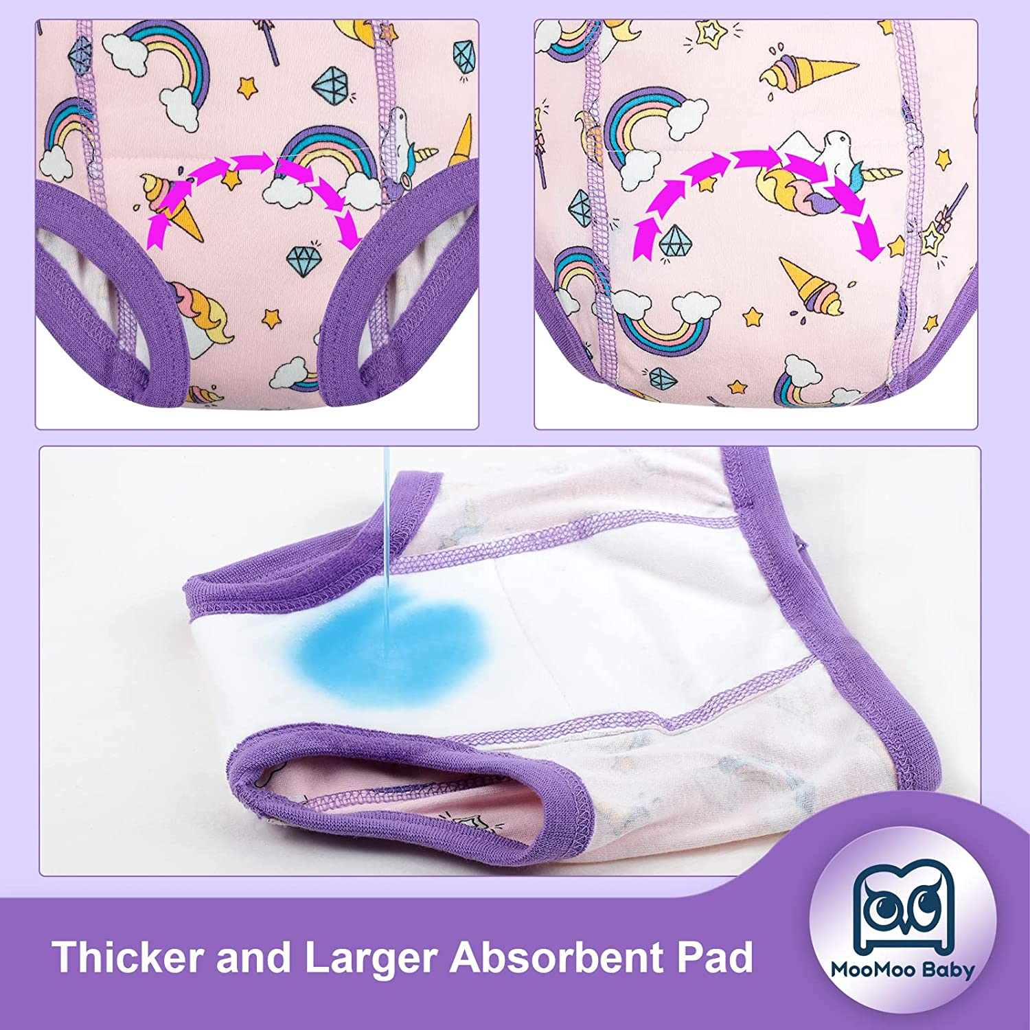 Moomoo Baby 6 Packs Potty Training Pants for Girls Absorbent Cotton Washable and Reusable 2T