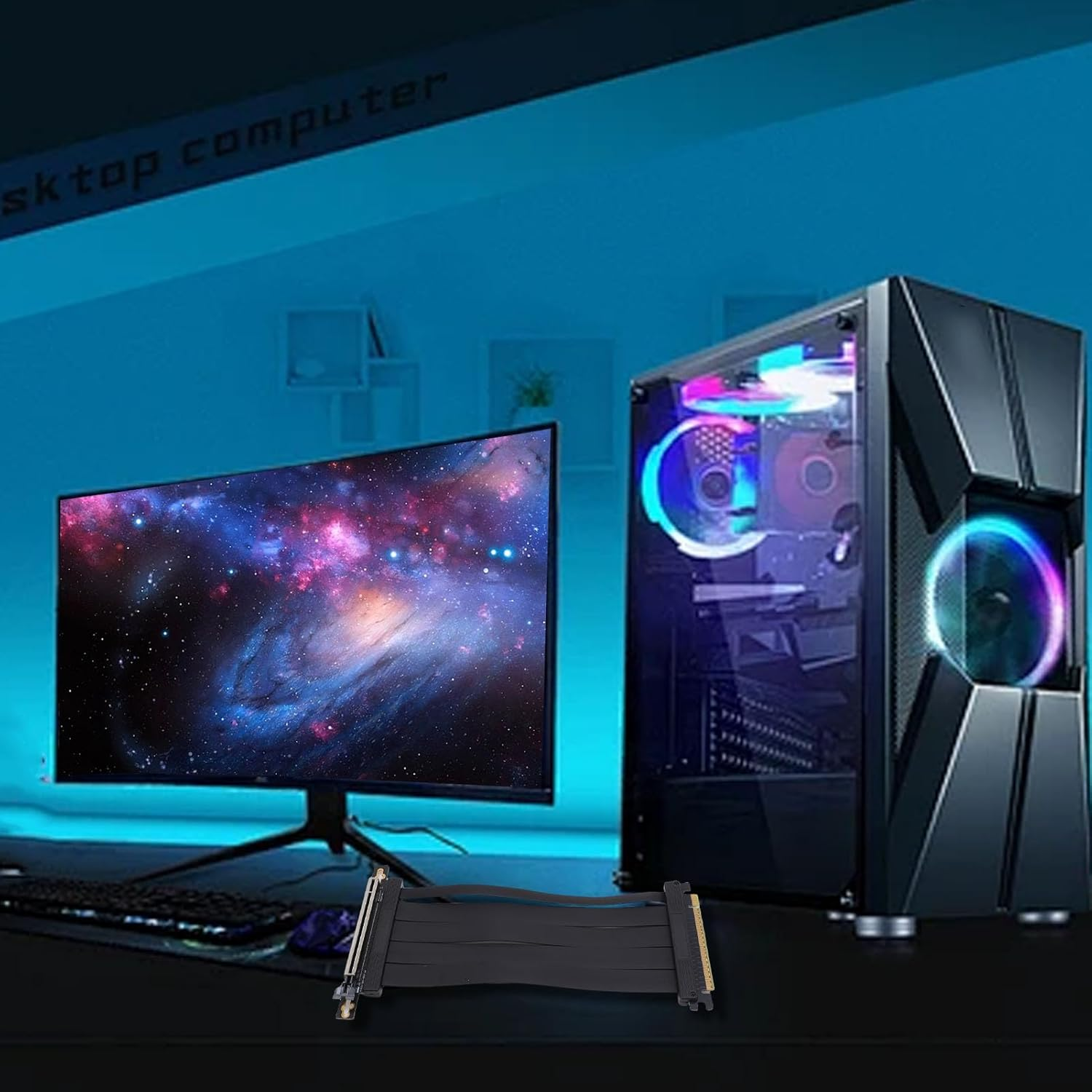 Jectse PCIE 5.0 X16 Extension Cable, 128Gbps High Speed Flexible Extender Card Extension Port 90 Degree Adapter, PCIE 5.0 X16 Graphics Card Extension Cable, 20Cm Black