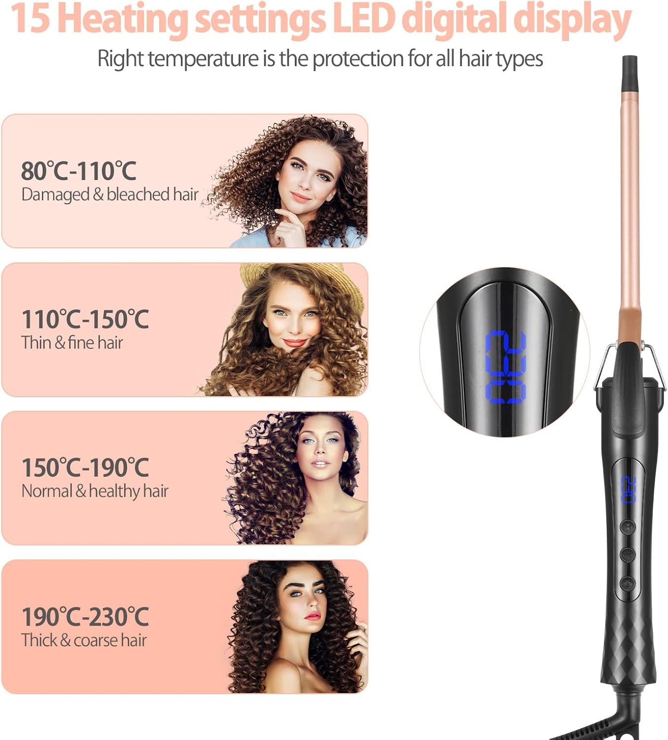 Curling Iron Small Curls, 9 Mm Ceramic Curling Iron Thin for Short/Medium Hair, Afro Curls, Small Curlers with Gloves (Reusable Packaging) image number 4