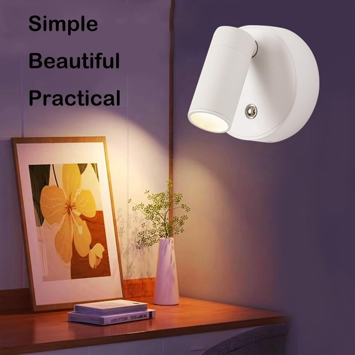 Spot Lights Indoor, Rechargeable Plant Spotlight Indoor, 350&deg; Rotate Wireless LED Uplighting, Battery Powered Ceiling Spotlight for Artwork Painting Tree Plant Picture Lights Wall Light (Black) - Black image number 5