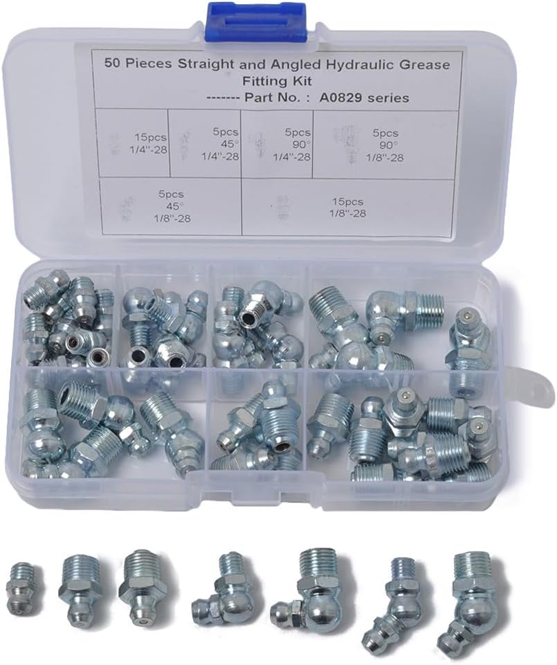 AIMALL 50PCS Hydraulic Grease Fitting Kit, Assorted Zerk Straight and Angled Fittings for Lubrication image number 2