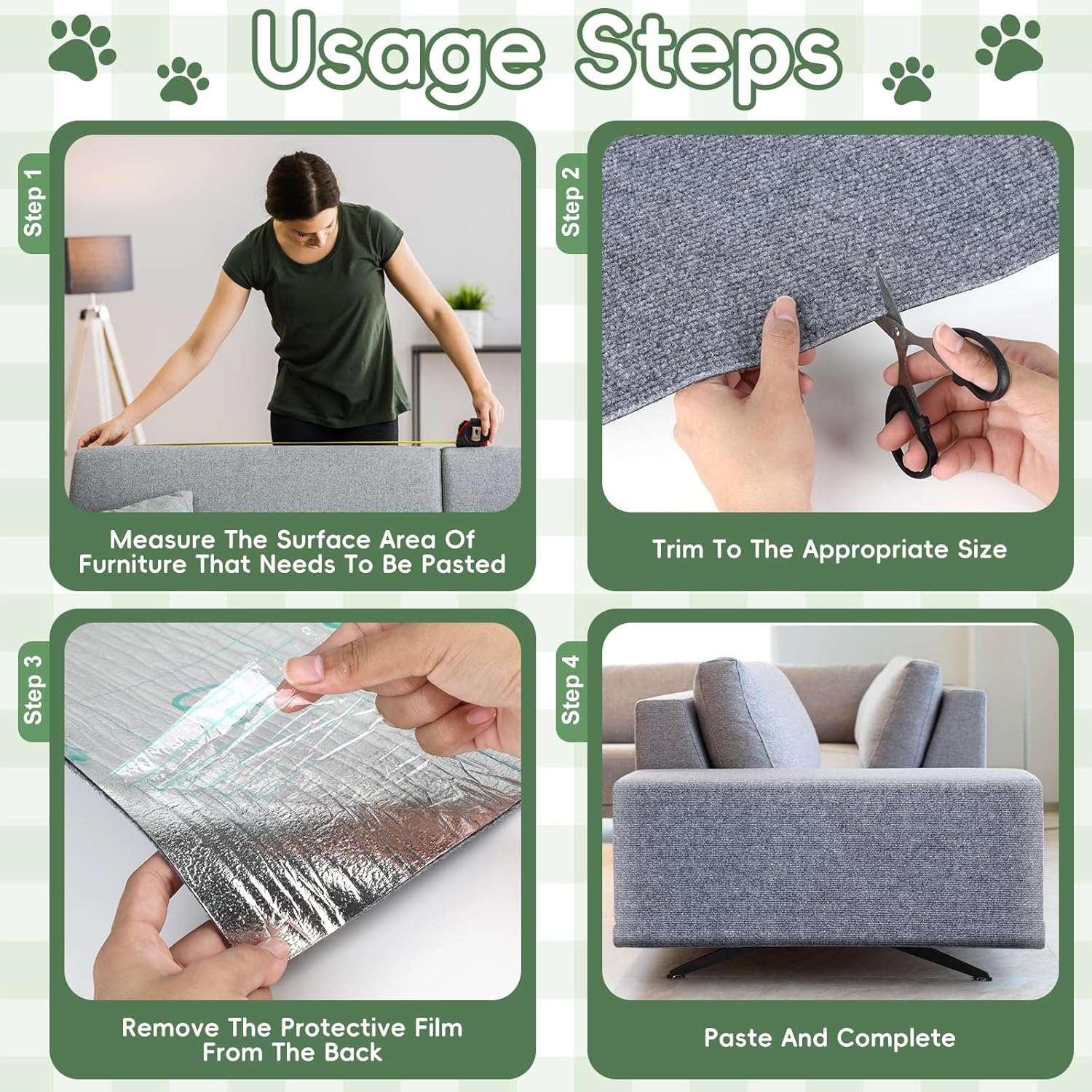 Pack of 3 Self-Adhesive Scratching Mat, Thickened Cuttable Scratch Mat, Cat Scratching Mat, Cat Scratching Mat for Couch Furniture or Wall Protection (Light Grey, 100 X 30 Cm) image number 5