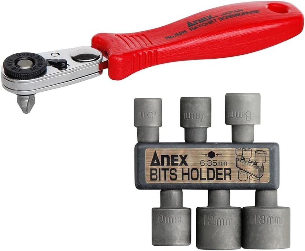 ANEX No. 525-28B Ratchet Screwdriver Compact Bit 52 with Case, Multi Set image number 1