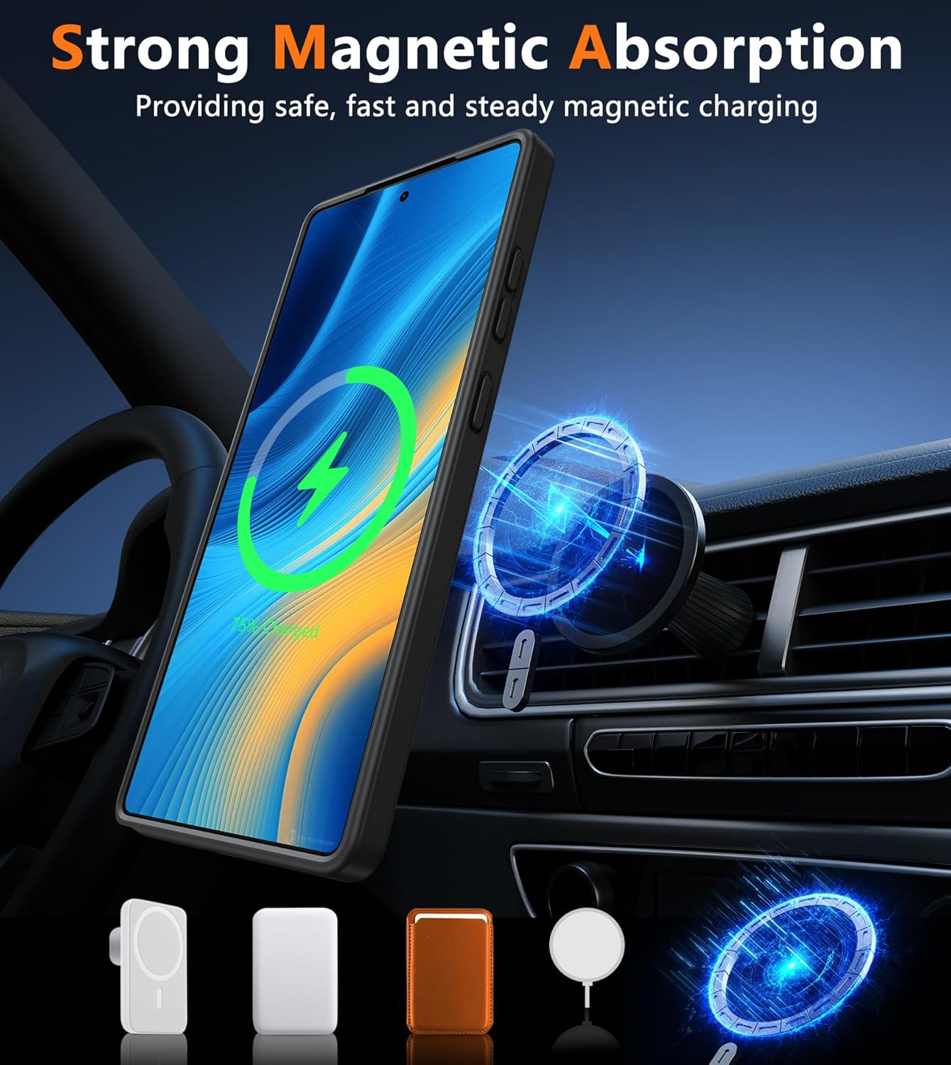 FNTCASE Case for Samsung Galaxy S25-Ultra: Matte Magnetic Slim Translucent Mobile Phone Case Military Drop Protection for Mobile Phones - Robust Durable Shockproof Protective Bumper Case (Black) image number 4