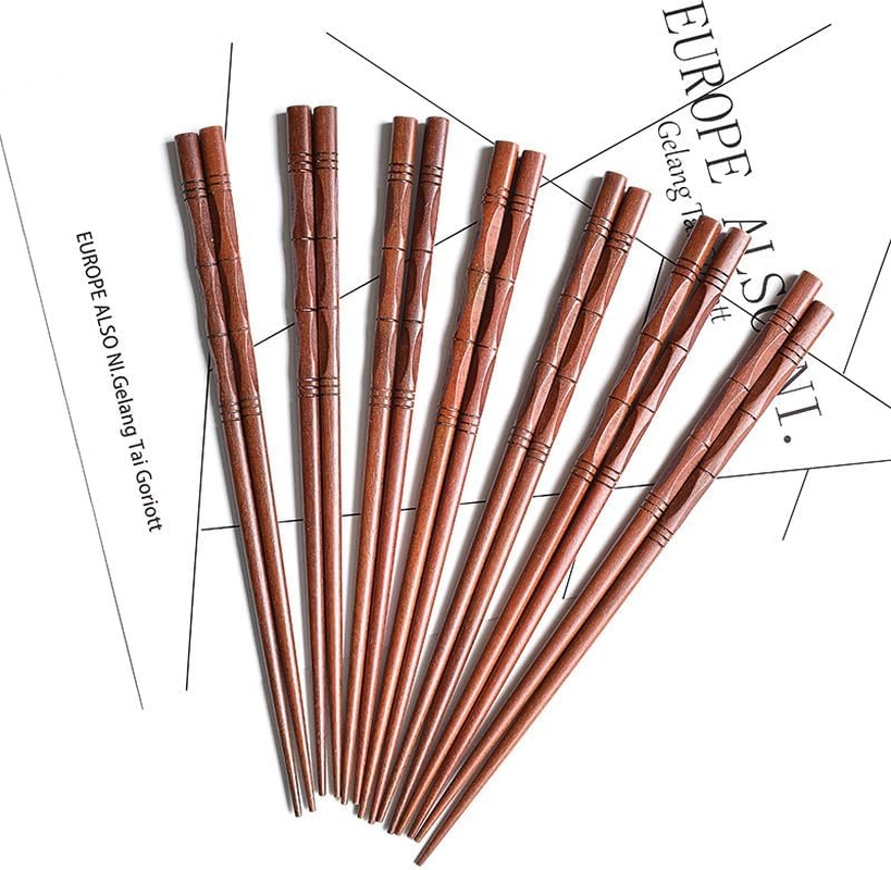 5 Pairs of Reusable Natural Wood Chopsticks, Handcrafted Rosewood Chopstick Gift Set, Dishwasher Safe, 8.8 Inches/22.5Cm image number 1
