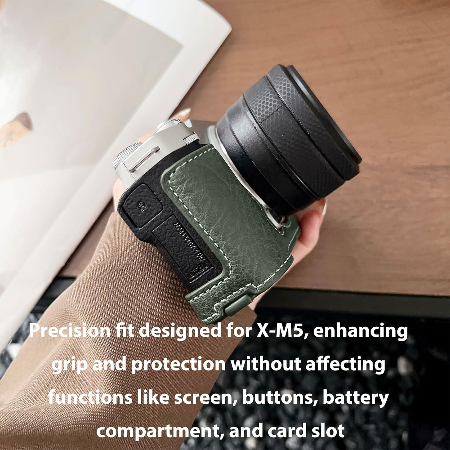 Bewinner Half Leather Case Kit for X M5, Retro Leather Camera Case with Shoulder Strap, Portable Detachable Carrying Case, Portable and Protecting, anti Scratch and Impact (Green) image number 3