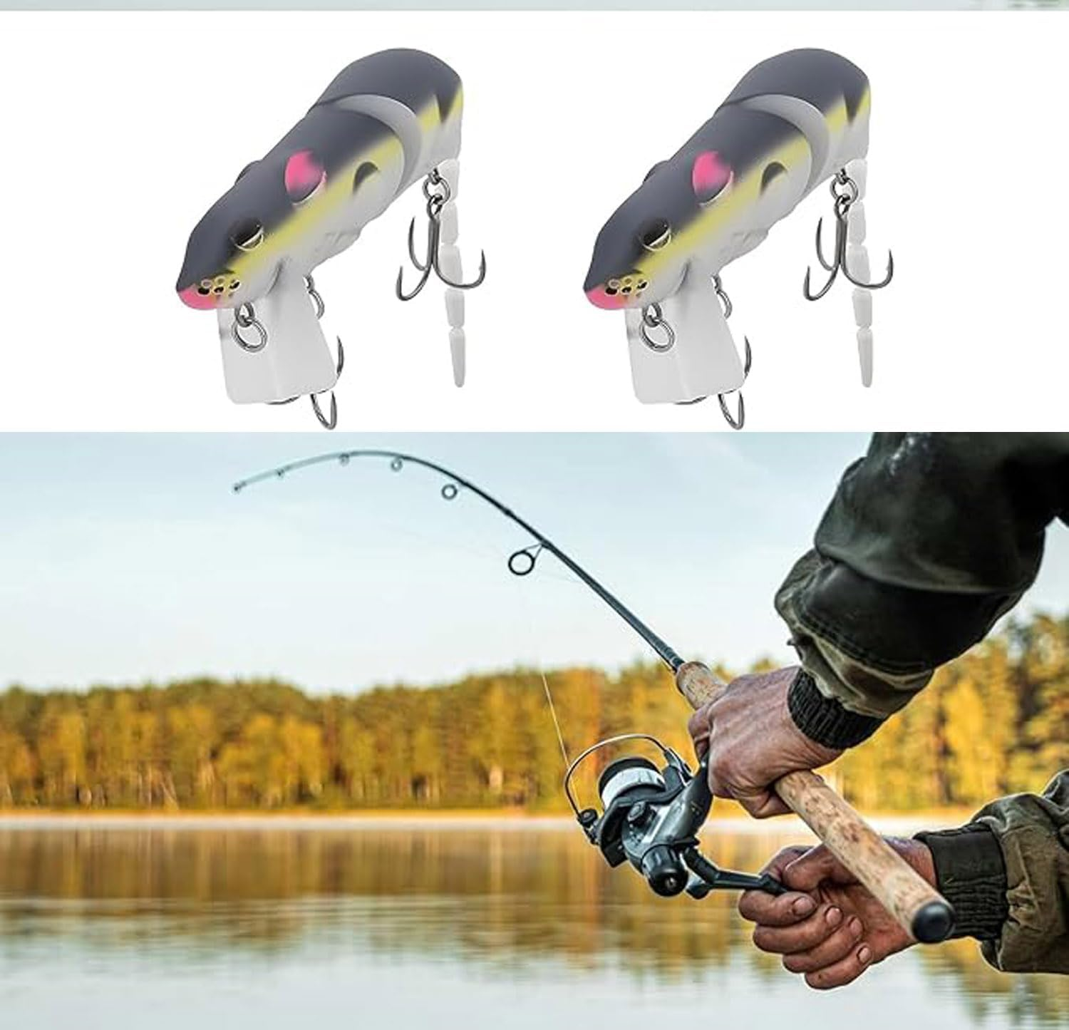 2-Piece Jointed Mouse Swimbait Lure 15G/15.5Cm - Topwater Crankbait for Pike Fishing, Realistic Rat Bait for Predator Fish with 3D Eyes & Lifelike Action image number 1