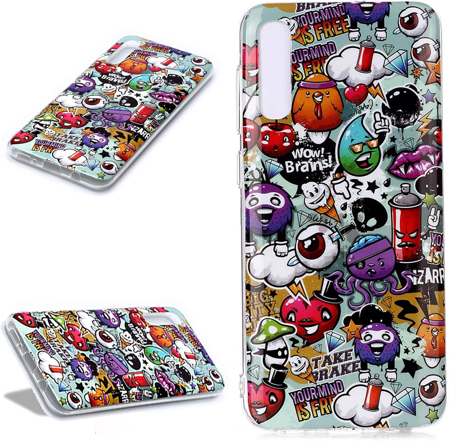 Daskan Luminous Silicone Case for Samsung Galaxy A70, Fluorescent Light in the Dark Funny Graffiti Colourful Pattern Ultra Thin Soft Rubber Back Mobile Phone Case Shockproof Gel TPU Protective Case #2