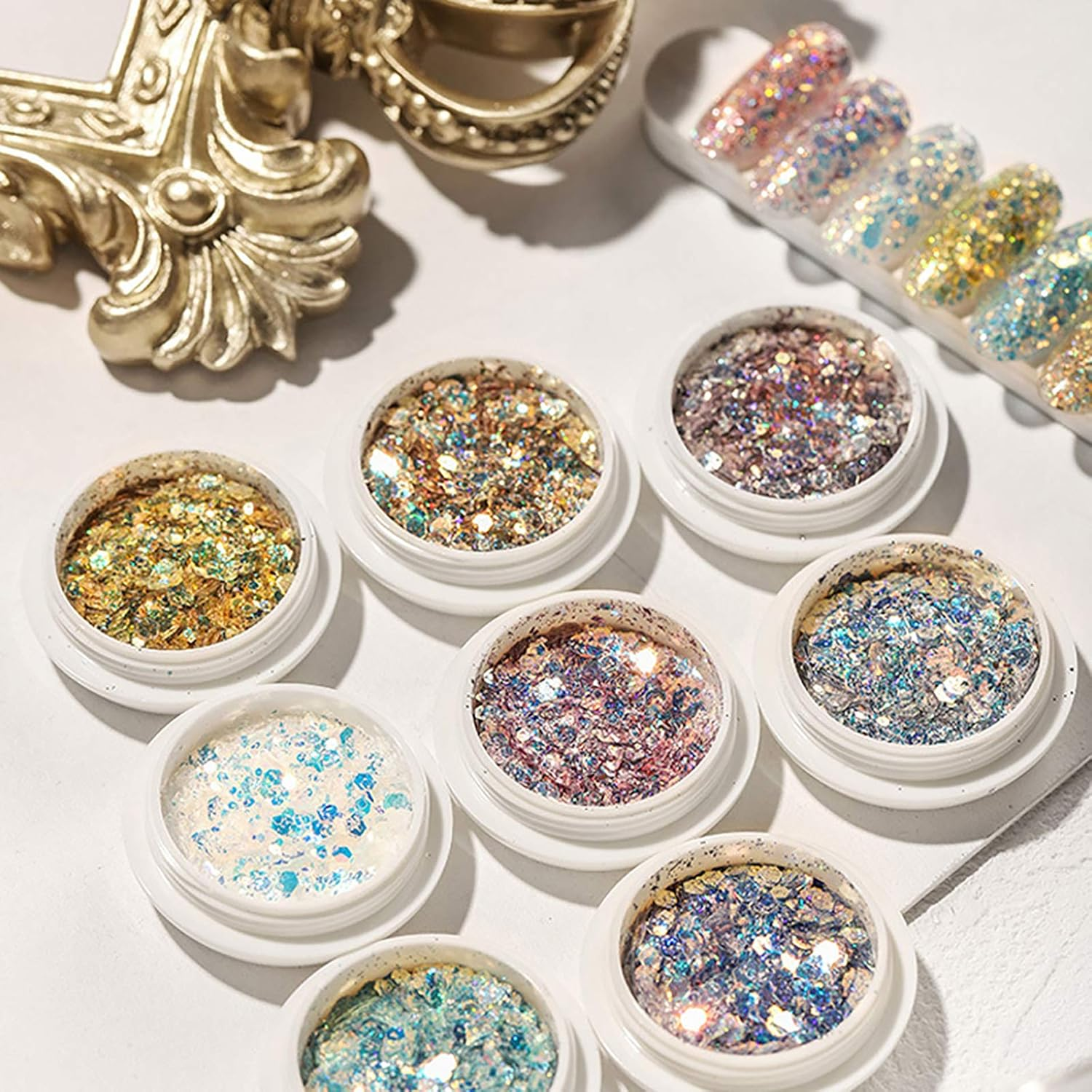 1 Set Makeup Sequins Eye Makeup Sequins Nail Sequins Bright Gradient Nail Glitter image number 2