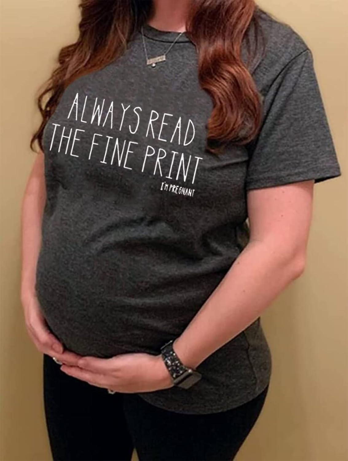 Always Read the Fine Print I'M Pregnancy T-Shirt Women Funny Maternity Shirt Casual Letter Print Graphic Tee Tops image number 4