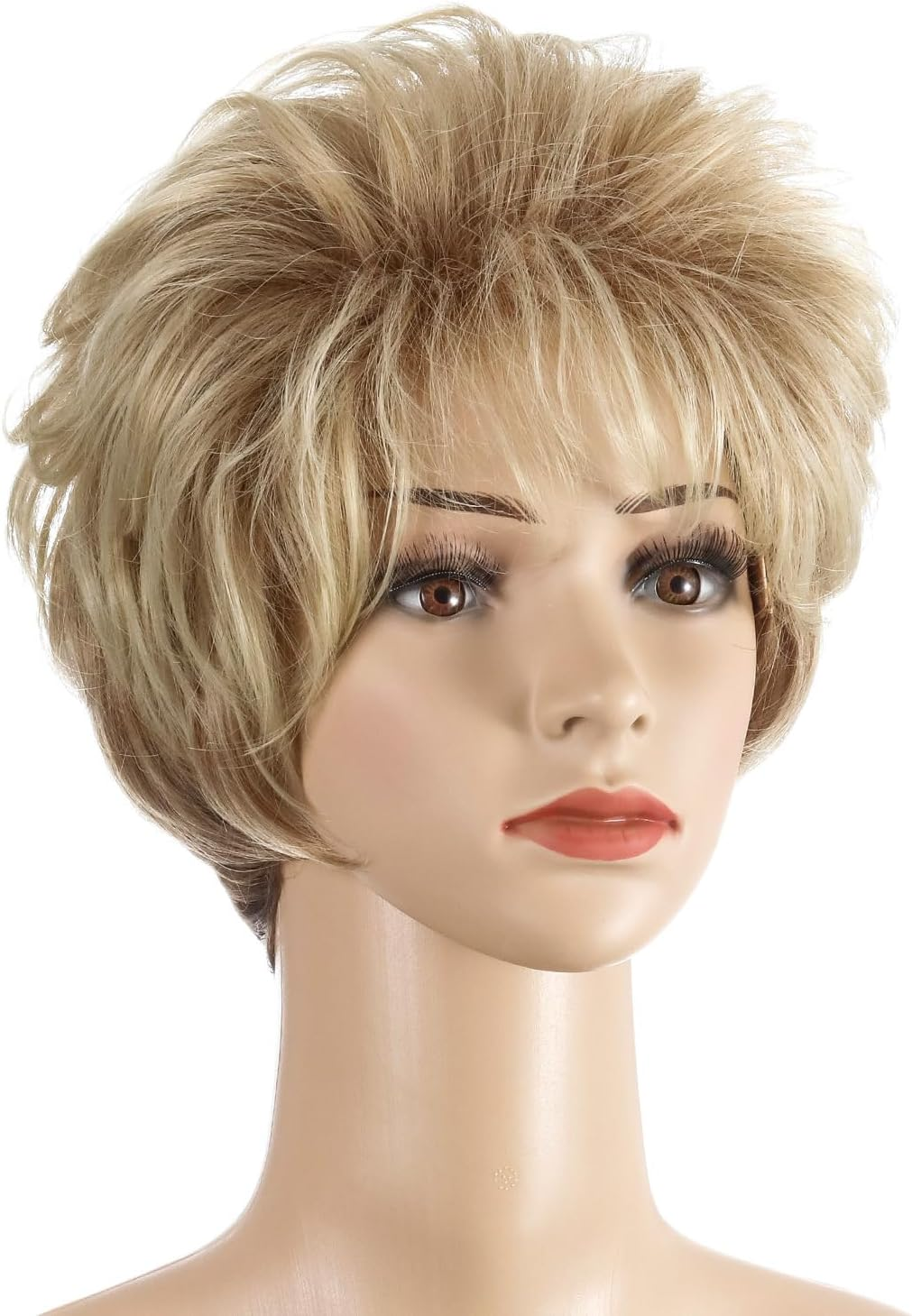 AUBWIG Mixed Blonde Short Hair Fluffy Hair Natural Curly Hair Wigs with Fringe for Women Heat Resistant Synthetic Hair Wig Daily Use (Mixed Blonde #2H) image number 3