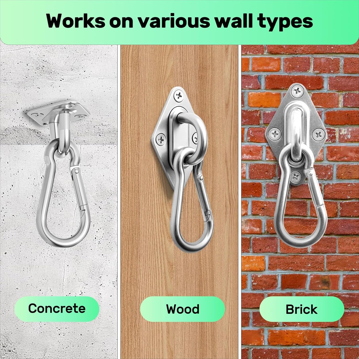 Rhoyee 2PCS Heavy Duty Hammock Hanging Kit with 360&deg; Rotation Rustproof Hammock Hooks for Swing Chair Ceiling Mount Indoor Outdoor Use for Home Garden Gym image number 4