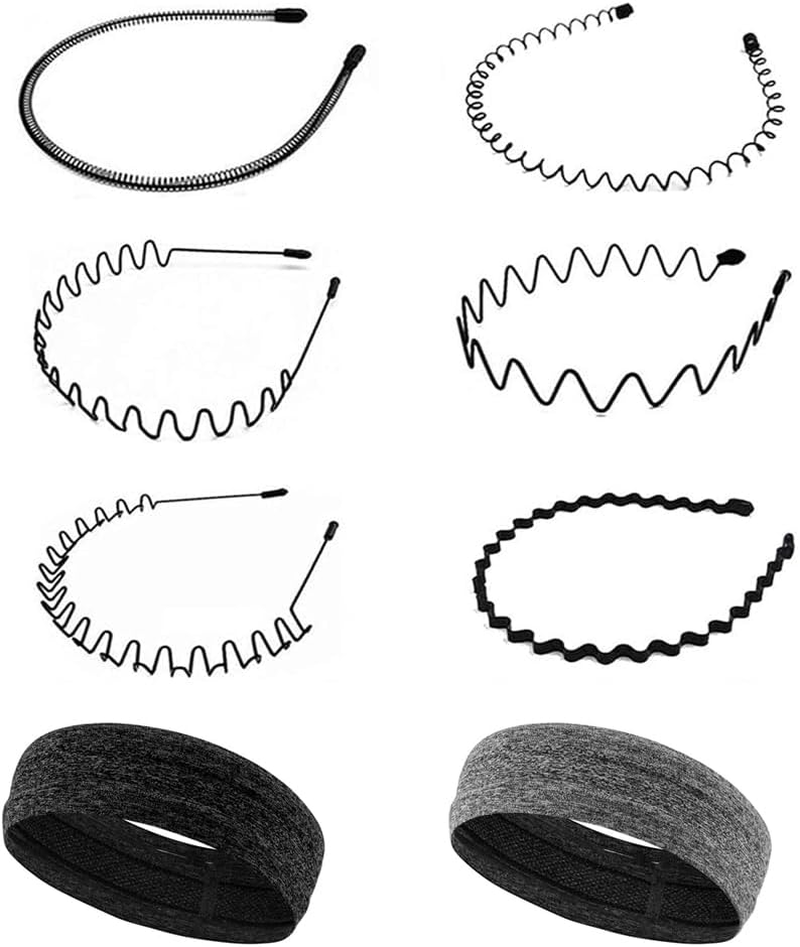6 Pack Elastic Wavy Spring Wave Hair Band, Multi-Style Black Non-Slip Metal Hair Hoop, Unisex Headband Slicked Back Sports Hairband for Women Men image number 4