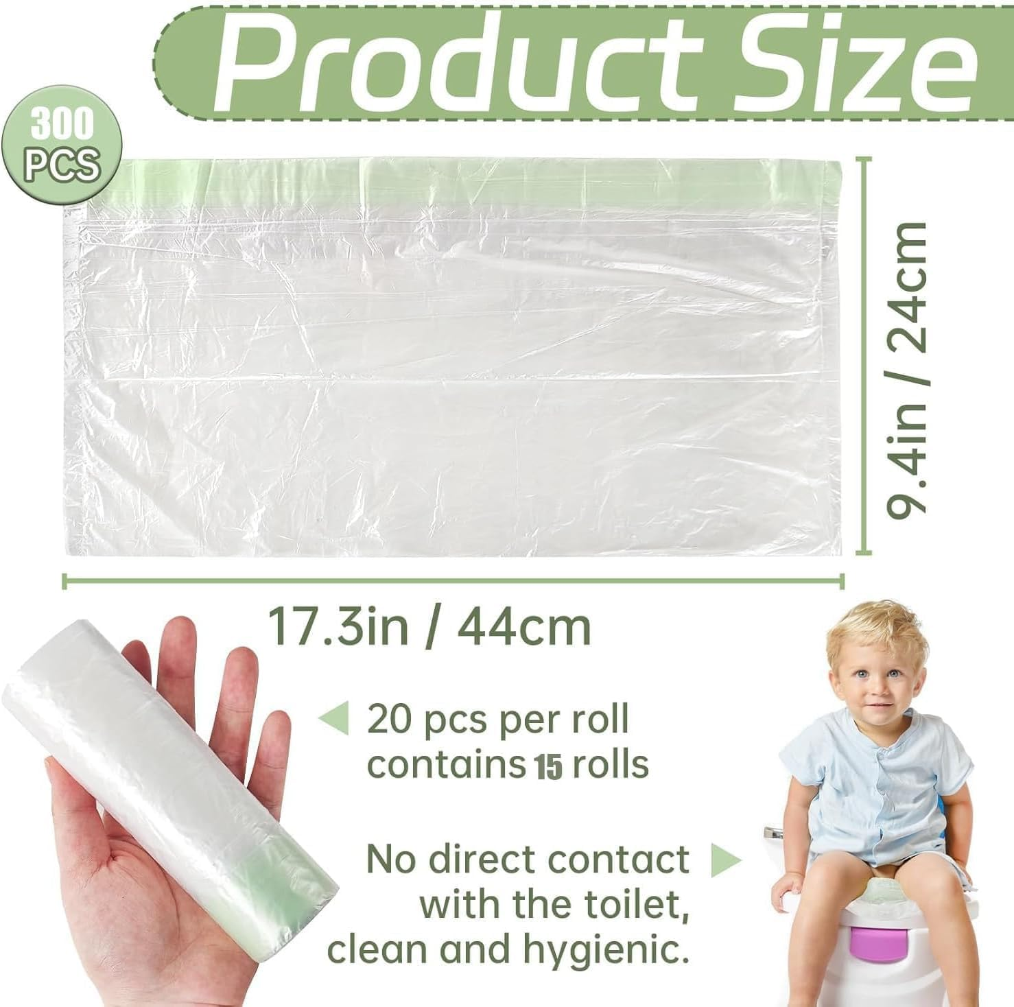 300 Pack Potty Chair Liners with Drawstring,Training Toilet Seat Potty Bags,Disposable Cleaning Bag for Kids Toddler Adults Pet Outdoors(44 X 24 Cm) image number 4