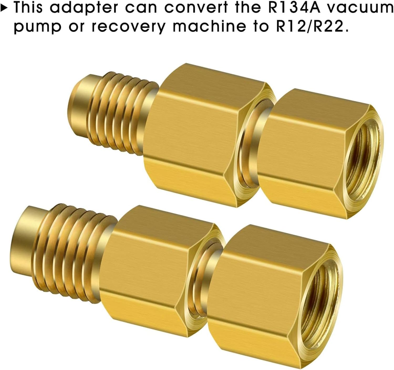 6 Pcs Brass Refrigerant Tank Adapter, with 1 Valve Core Remover, R12 R22 to R134A Adapters Kit, R134A Refrigerant Tank, Vacuum Pump Port Conversion Retrofit Kit,1/4''Flare Female, 1/2'' Male image number 5