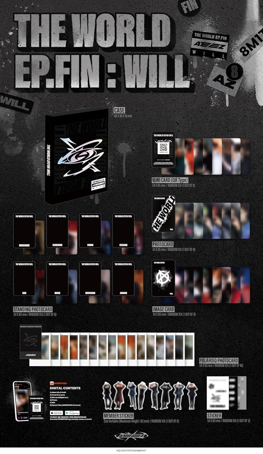 ATEEZ the World EP.FIN : Will 2Nd Album Platform Version Case+Qr Mini Card+Standing Photocard+Image Card+Polaroid Photocard+Member Sticker+Sticker+Tracking Sealed (Platform Random Version) image number 2