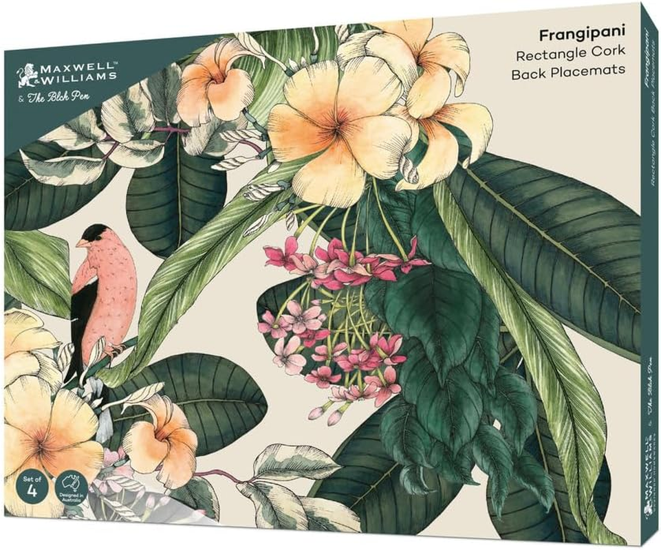 Maxwell & Williams the Blck Pen Frangipani Cork Back Placemat 34X26.5Cm Set of 4 Gift Boxed image number 3