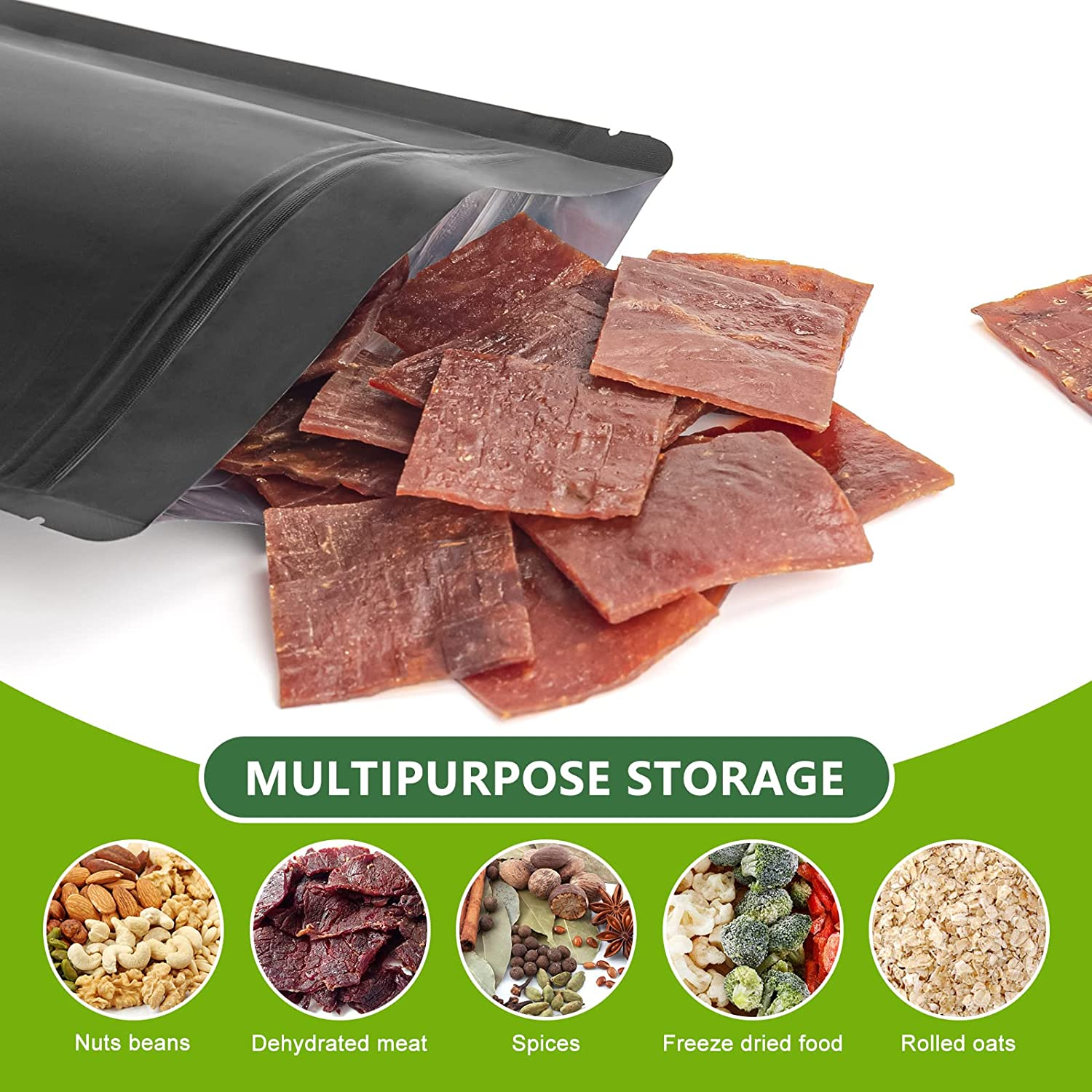 Durimoiy 4.7 Mil Thick 100 Mylar Zip Bags Black - 6X8.6 Inch Airtight Odor Proof Stand up Baggies Aluminum Foil Zip Pouch Bag (Double-Sided Matte Black Bag) image number 3