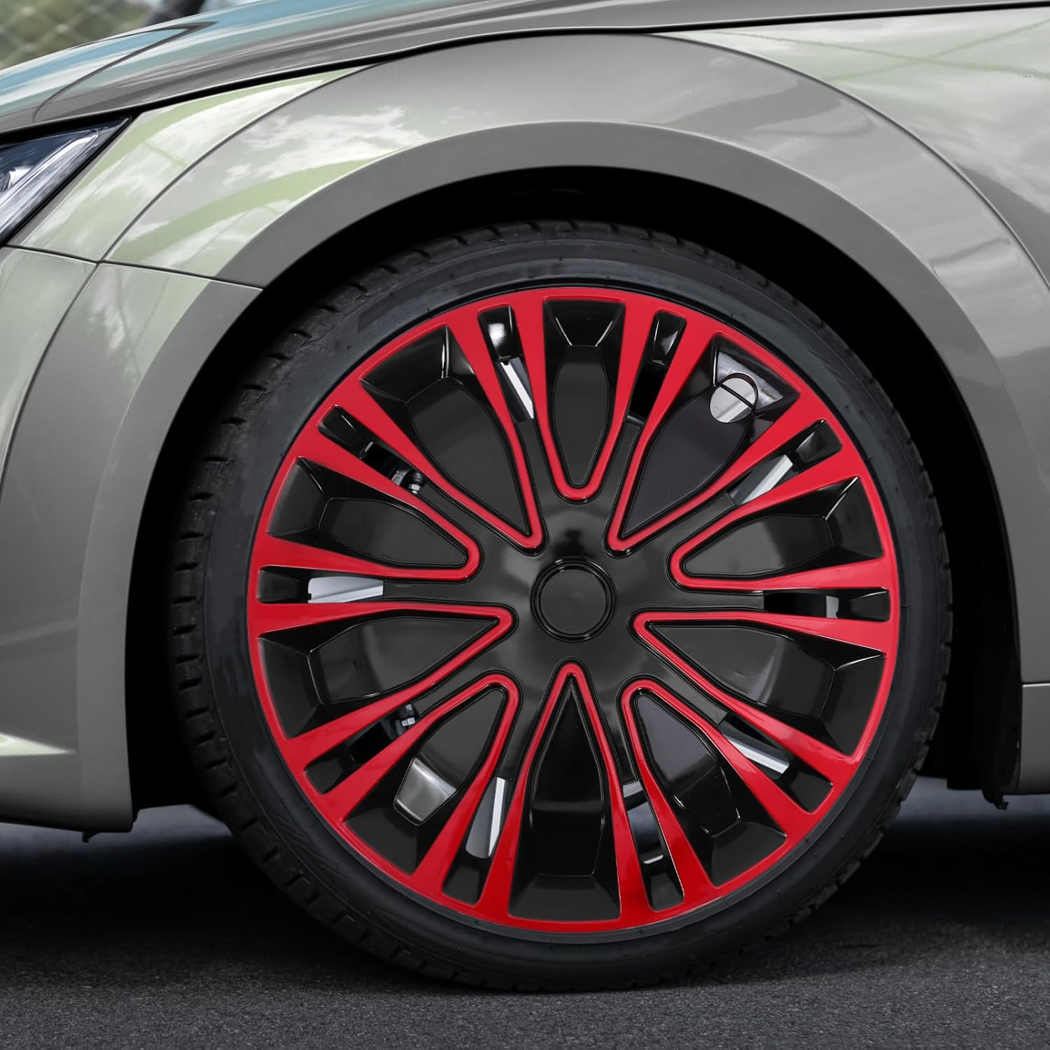 LALADEFIEE 14-Inch Car Hubcaps Decorative Hub Cover Red Black 2-Tone Universal Wheel Rim Covers Automotive Wheel Hub Caps for Cars image number 4