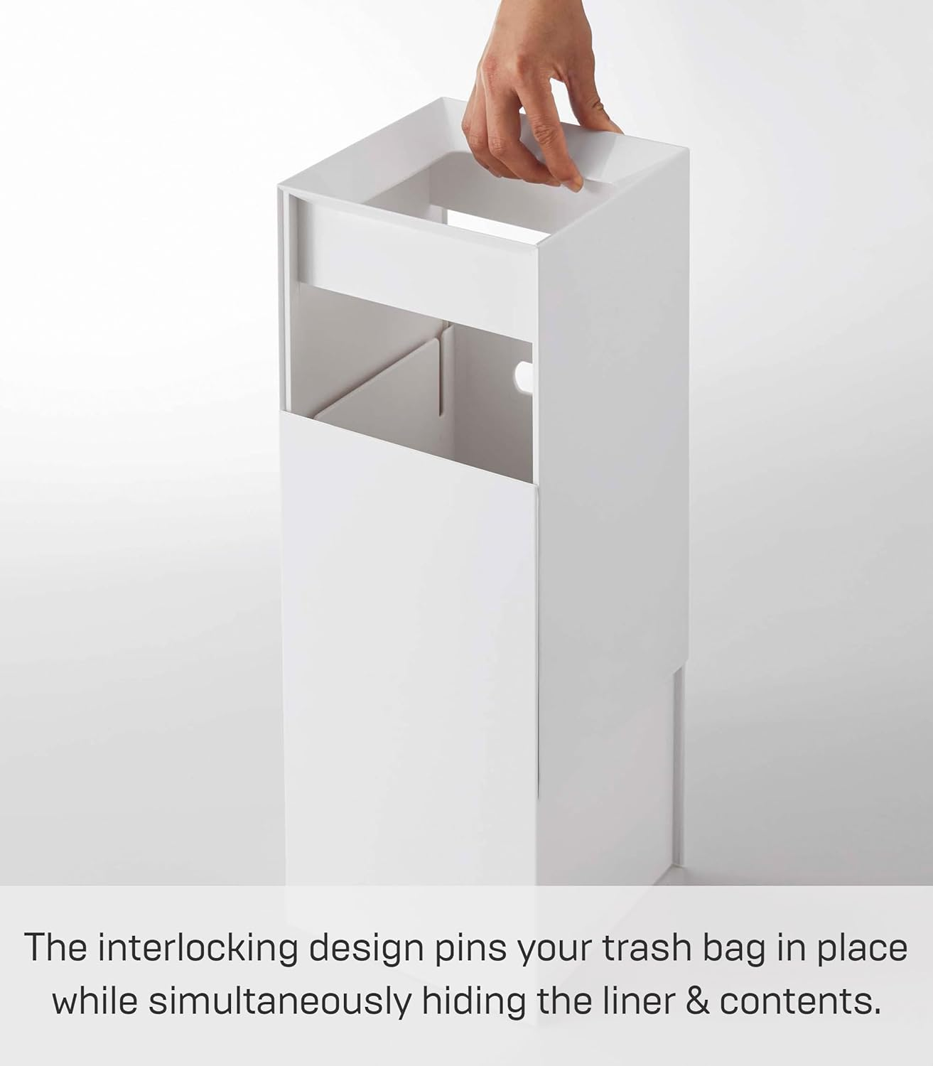 Yamazaki Home Trash Can-Modern Open Top Garbage Waste Bin Basket with Handle | Plastic, Short, White - Black image number 7