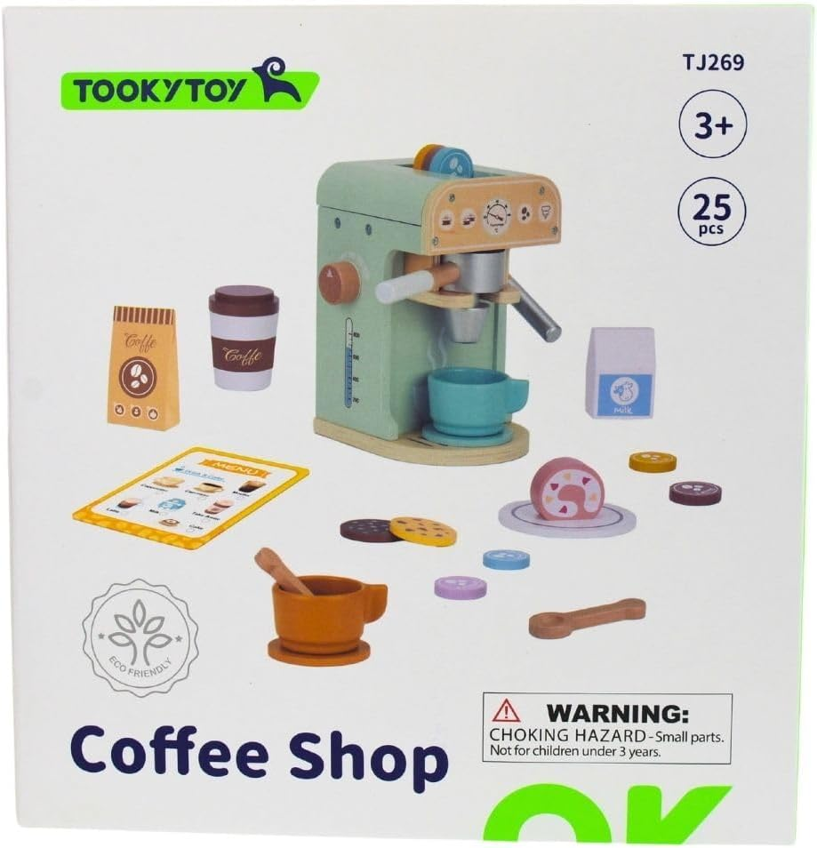 Tooky Toy TJ269 Wooden Barista Coffee Machine Set :Quality Pretend Play Wooden Set for Ages 3+ image number 3