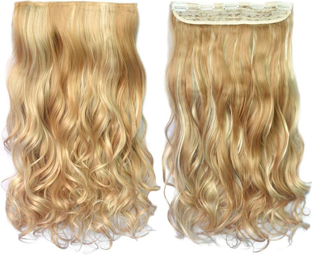 REECHO 18" 1-Pack 3/4 Full Head Curly Wavy Clips in on Synthetic Hair Extensions HE008 Hairpieces for Women 5 Clips 4.0 Oz per Piece - Natural Black