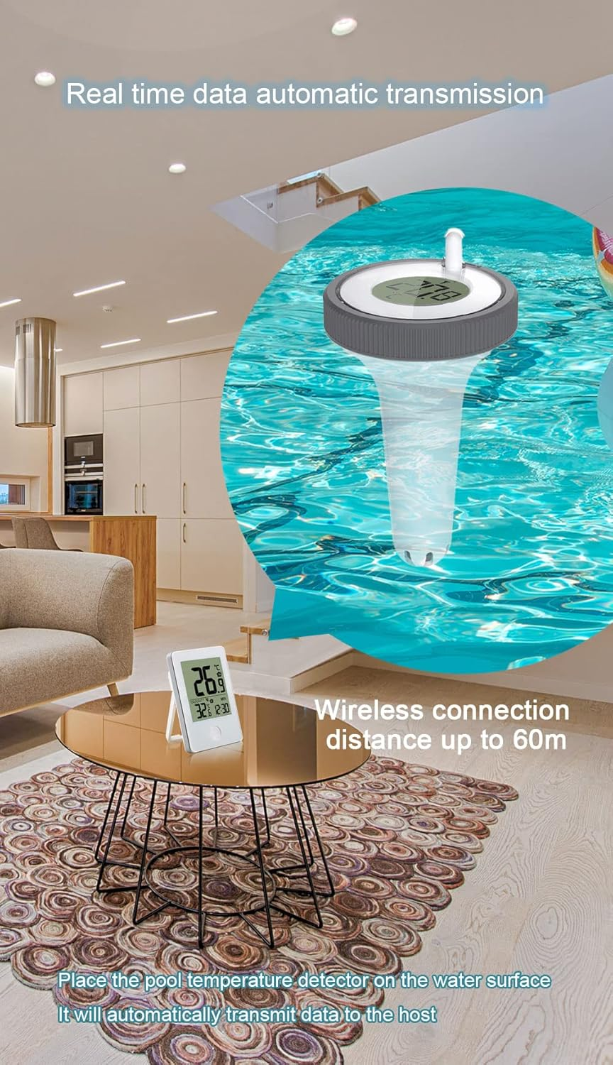Digital Swimming Pool Thermometer with LCD Display, Wireless Water Temperature Monitor, White and Grey image number 1