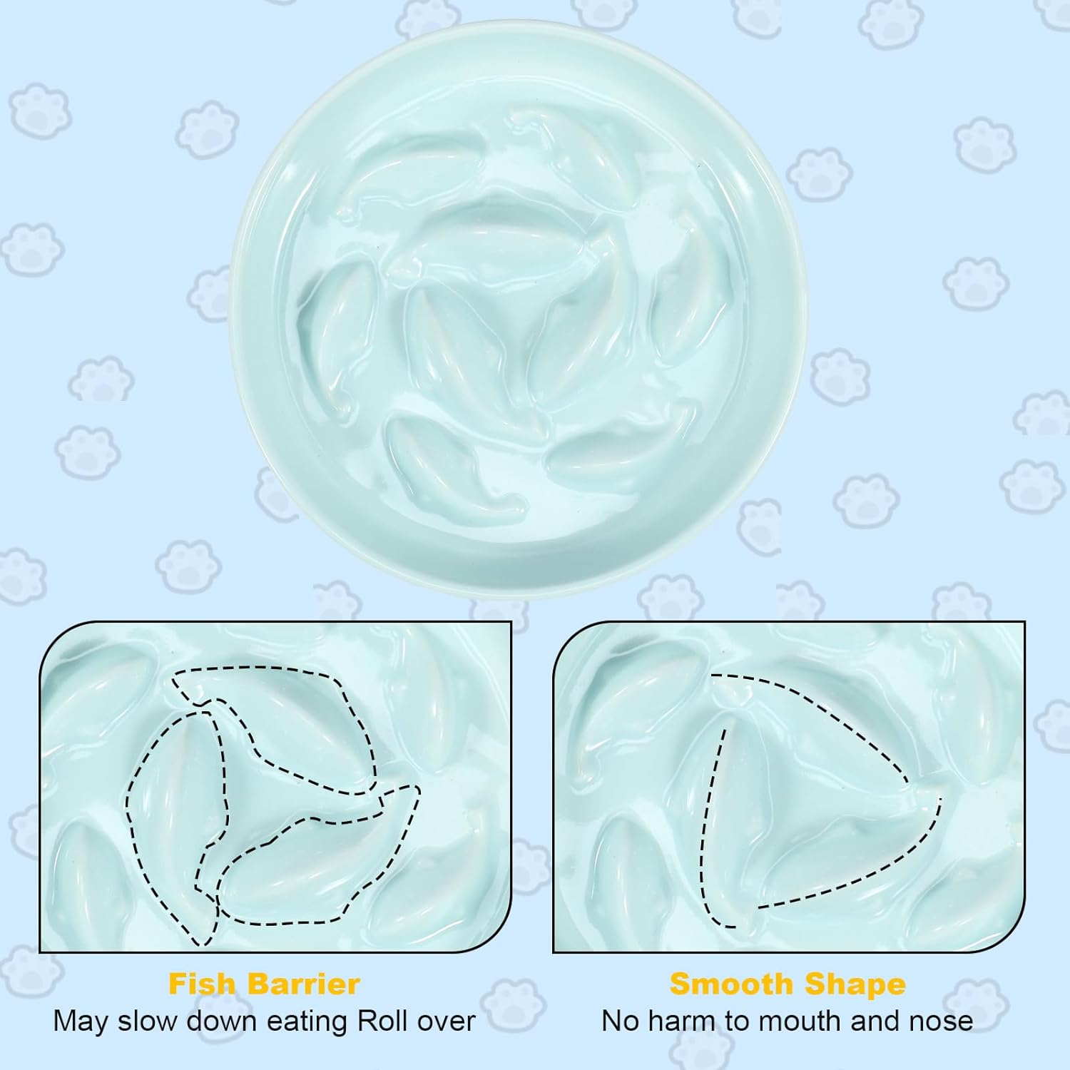 DJAPWPX Raised Cat Bowl with Wood Stand - Ceramic Elevated Cat Slow Feeder Bowl - anti Vomiting Non-Slip Slow Eating Dish Feeder (Light Green)