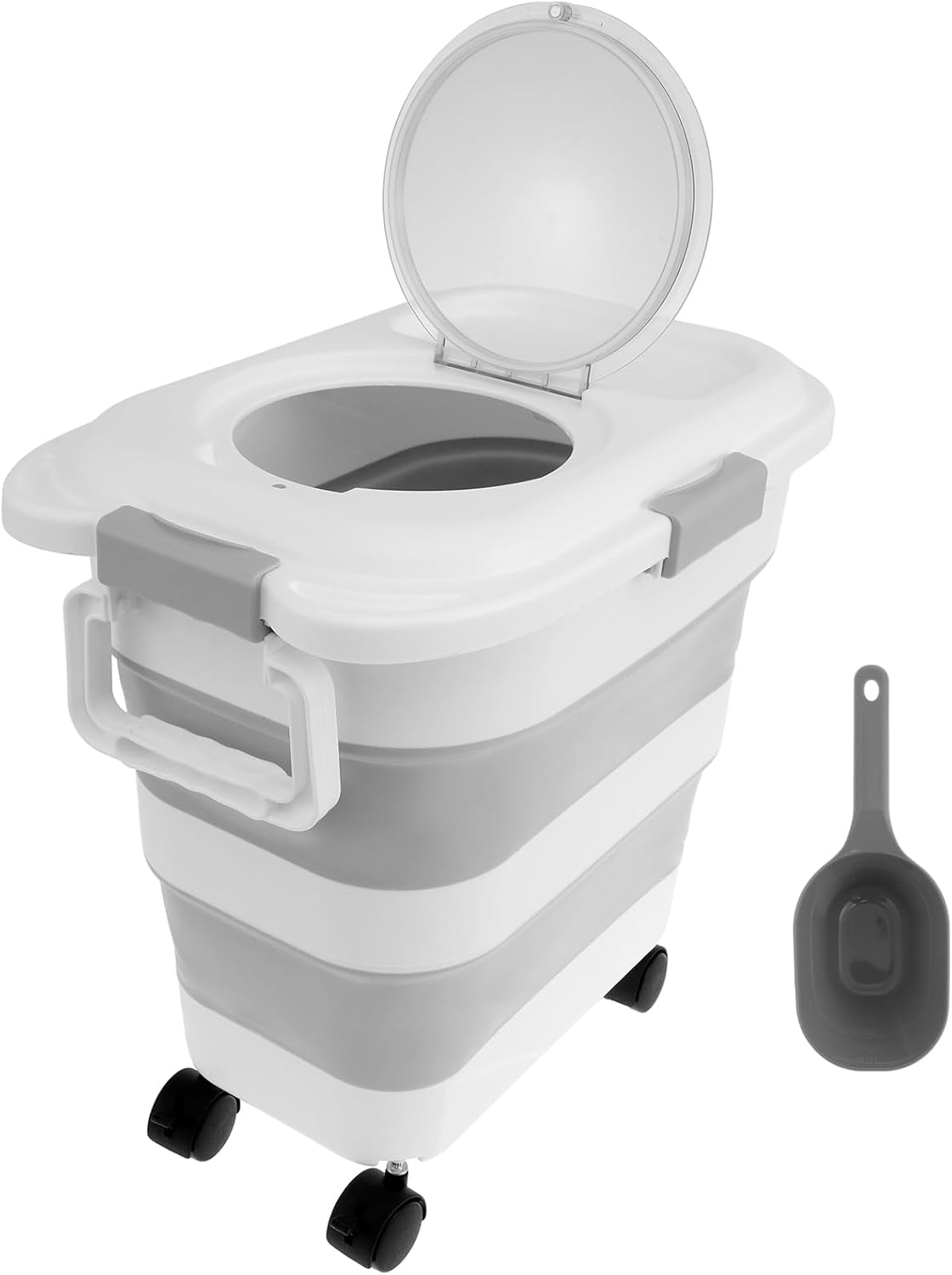 LYIYEYAN Plastic Dog Food Storage Container with Attachable Casters and Scoop, Handle Design, Large Capacity Collapsible Pet Food Container, Keep Fresh, Airtight Dog Food Bin for Home Travel image number 4