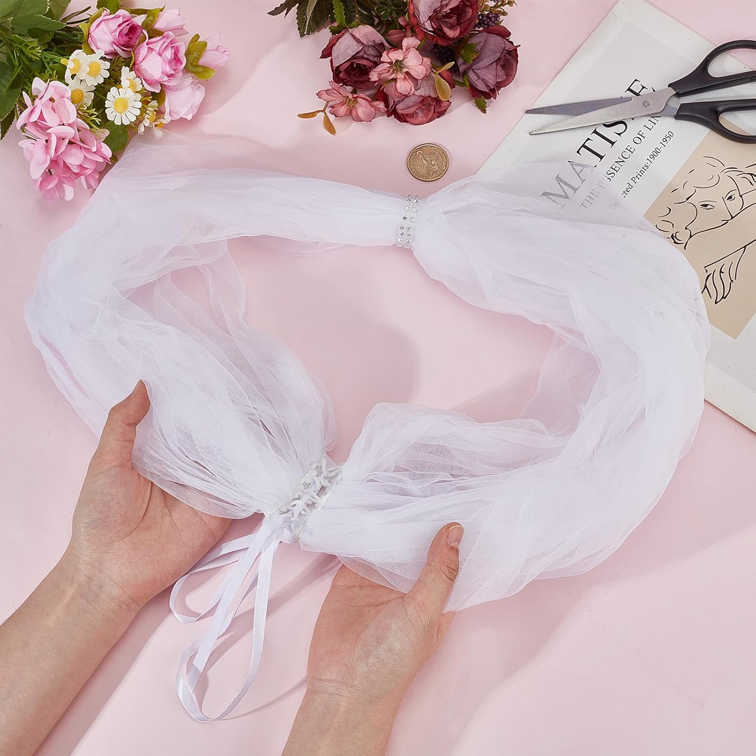 NICENEEDED Removable Tulle Bridal Scarf White Wedding Straps Puff Dress Scarf Sleeve Scarves Removable Shoulder Cover up Accessory for Wedding Costumes image number 1