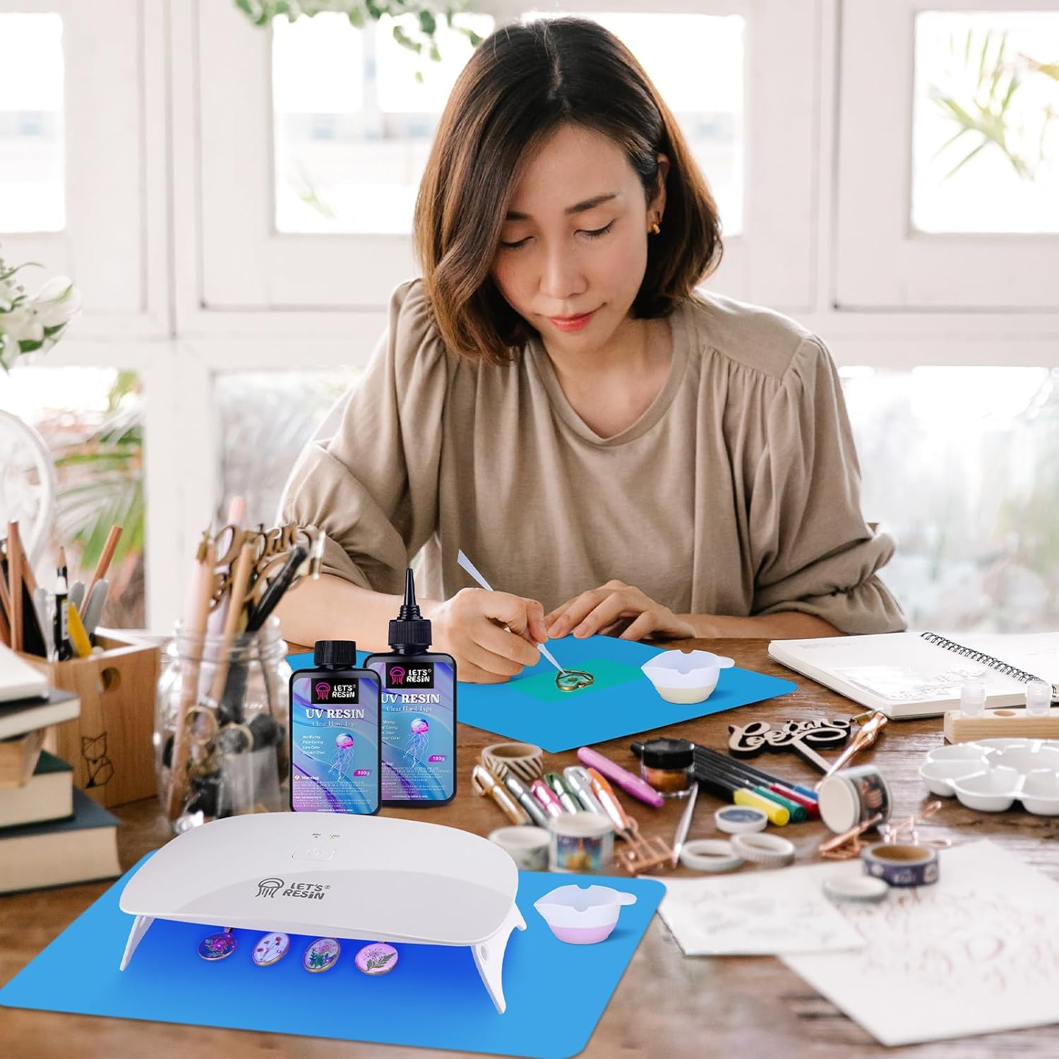 LET'S RESIN UV Resin, 300G Low Viscosity Crystal Clear Thin Resin Kit, Quick-Curing & Low Shrinkage Ultraviolet Epoxy Resin for Crafts, Casting, Silicone Molds image number 1