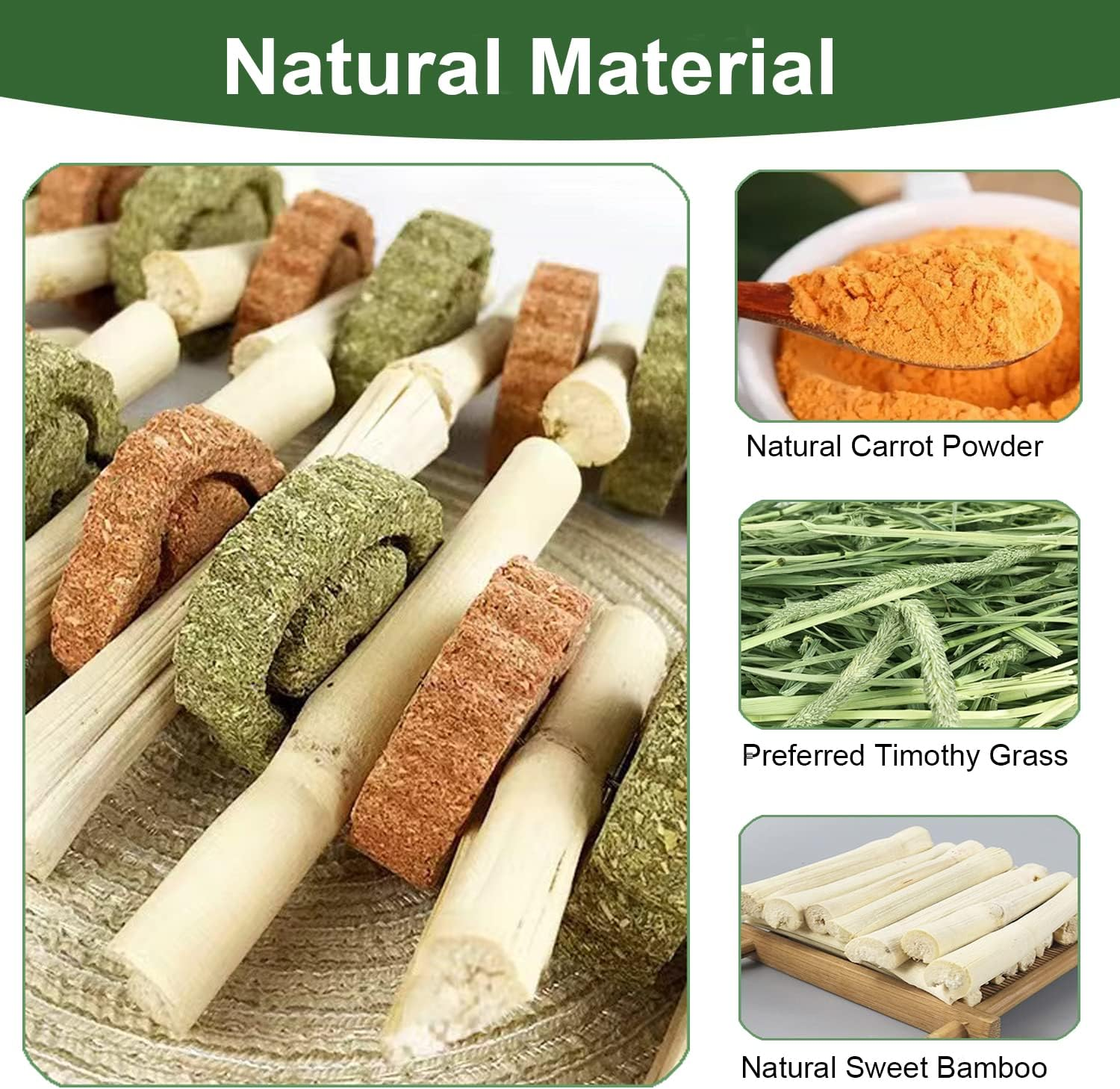 AMOMYDOG Rabbit Accessories, Pack of 2 Natural Rabbit Chew Toy, Cute Bamboo with Natural Grass Cake, Carrot Molar Toy for Rabbits, Guinea Pigs, Hamsters, Small Animals (Grass Cake) image number 1