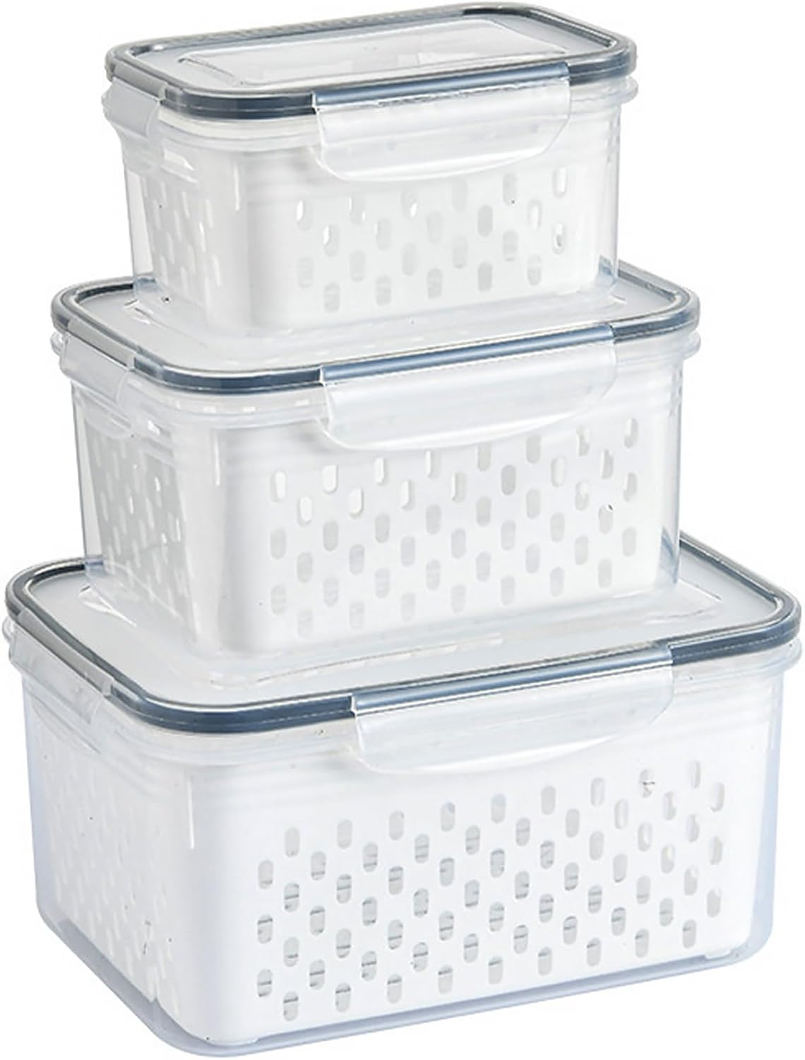 Lizbin 3 PCS Fruit Storage Containers for Fridge with Removable Colander, Leak Proof Food Storage Containers, Airtight Food Storage Containers, Food Storage Containers with Lids, Keep Food Meat Fresh image number 2