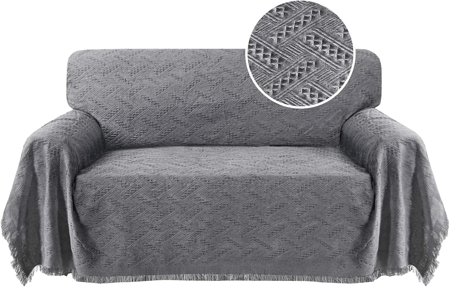 H.VERSAILTEX Cotton Sofa Cover Couch Covers Sand Couch Protector Sofa Throw Cover for Couches Washable Sectional Sofa Couch Cover for Dogs Feature Geometrical Woven Fabric(180Cm X 260Cm, Large, Sage)