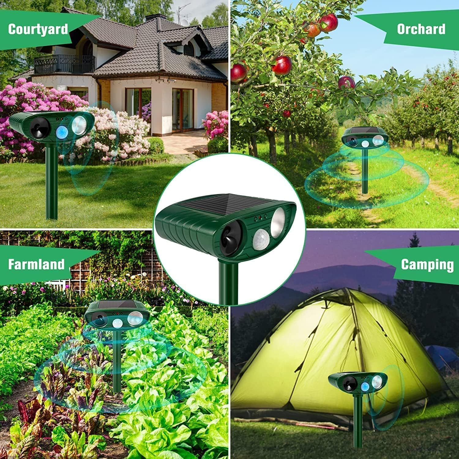 Cat Repellent Garden Ultrasonic Fox Repellant Cat Deterrent Pet Animal Deterants Solar Powered Waterproof Flashing Light Outdoor Farm Yard, Effective for Cats, Dogs, Foxes, Birds image number 2