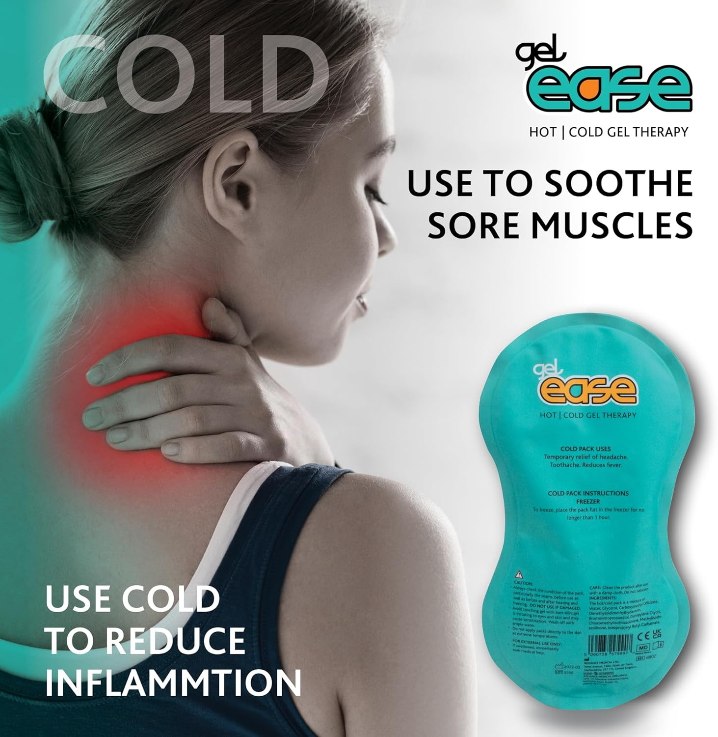 Gelease Reusable Hot & Cold Gel Pack, Soothing Pain Relief, Lightweight Reusable with Flexible Strap for Arms, Legs, Knees & Shoulders, Pack of 2, 26.5Cm X 14Cm image number 1