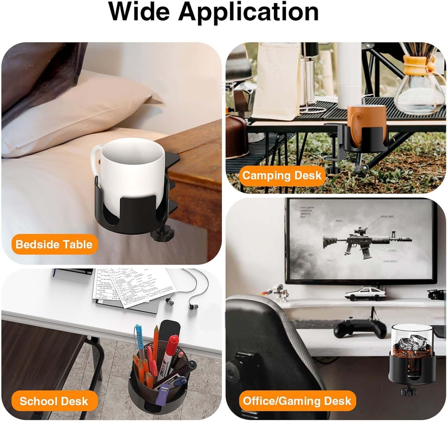 Creative Table Drink Holder, Desk Cup Holder Made of Aluminum Alloy, Adjustable Table Cup Holder Clamp, Desk Bottle Holder Easy to Install, for Water, Drinks, Coffee Cup (Black) image number 4