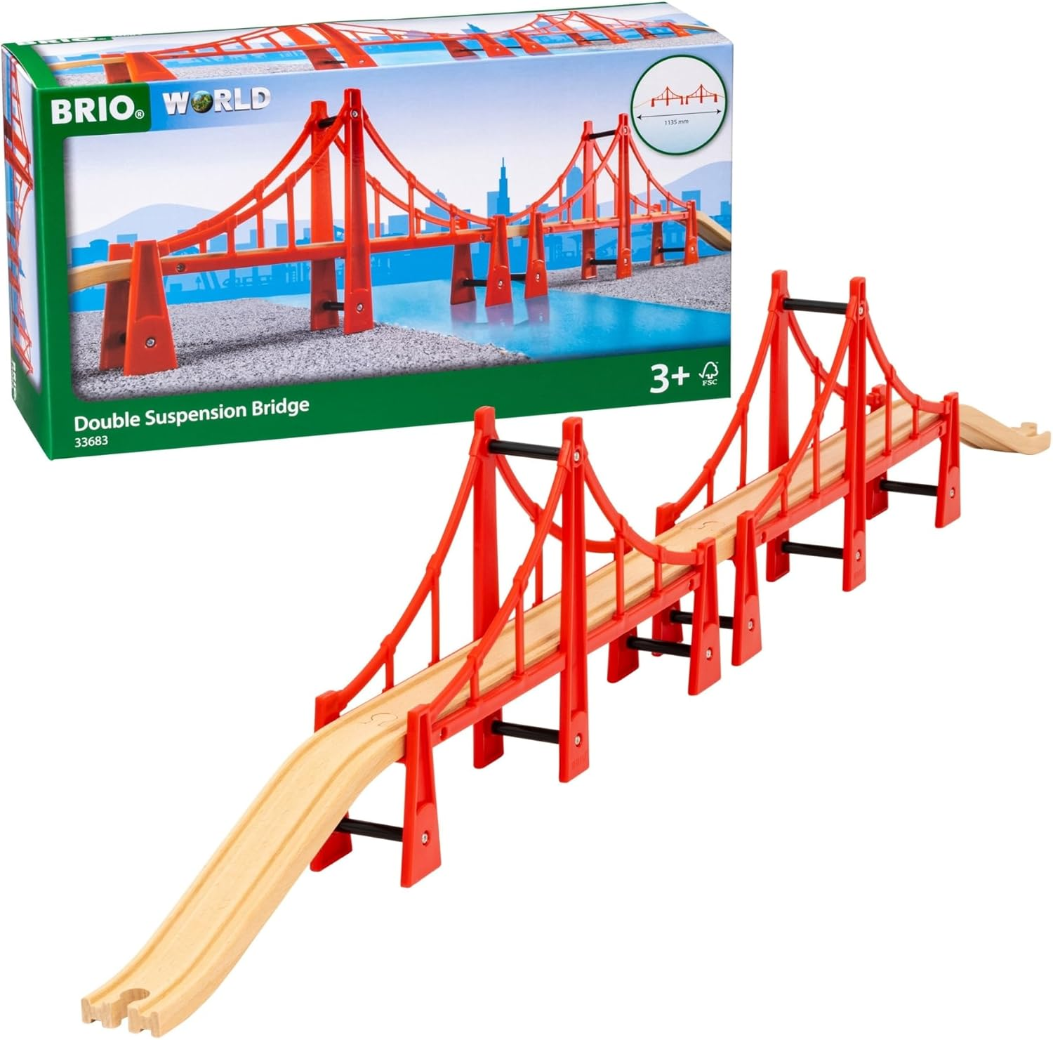 BRIO World 33683 Double Suspension Bridge - Fsc-Certified Wooden Train Track Bridge Compatible with All BRIO Railway Sets, 5-Piece Set for Toddlers Ages 3 & Up image number 6