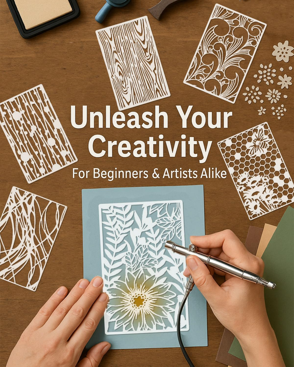 12Pcs Stencils for Crafts Reusable, Flower Leaf Texture Mixed Stencils for Painting, Geometric Spider Web Templates Abstract Layering Spray Paint on Wood Furniture Card Canvas Paper Scrapbook image number 4