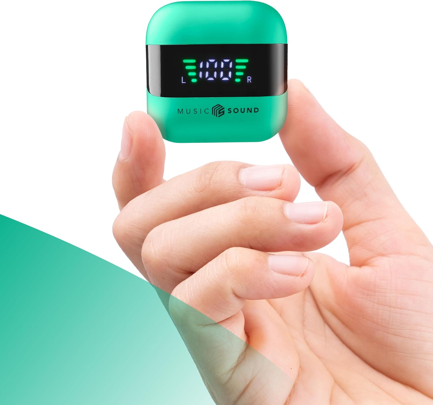 Music Sound, Spark TWS Bluetooth Wireless Headphones, LED Display, 30 Hours Playback, Auto Pairing, Touch Control on Earbuds, Green