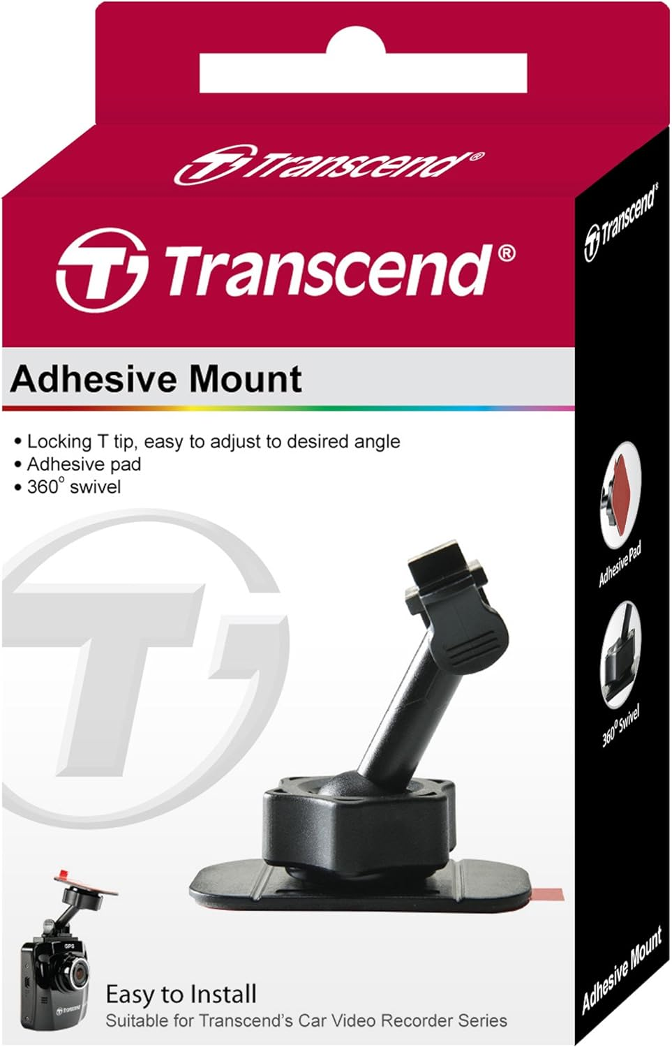 Transcend Dashcam Accessories Car Suction/Adhesive Mount Transcend Adhesive Mount for Drivepro, Black (TS-DPA1)