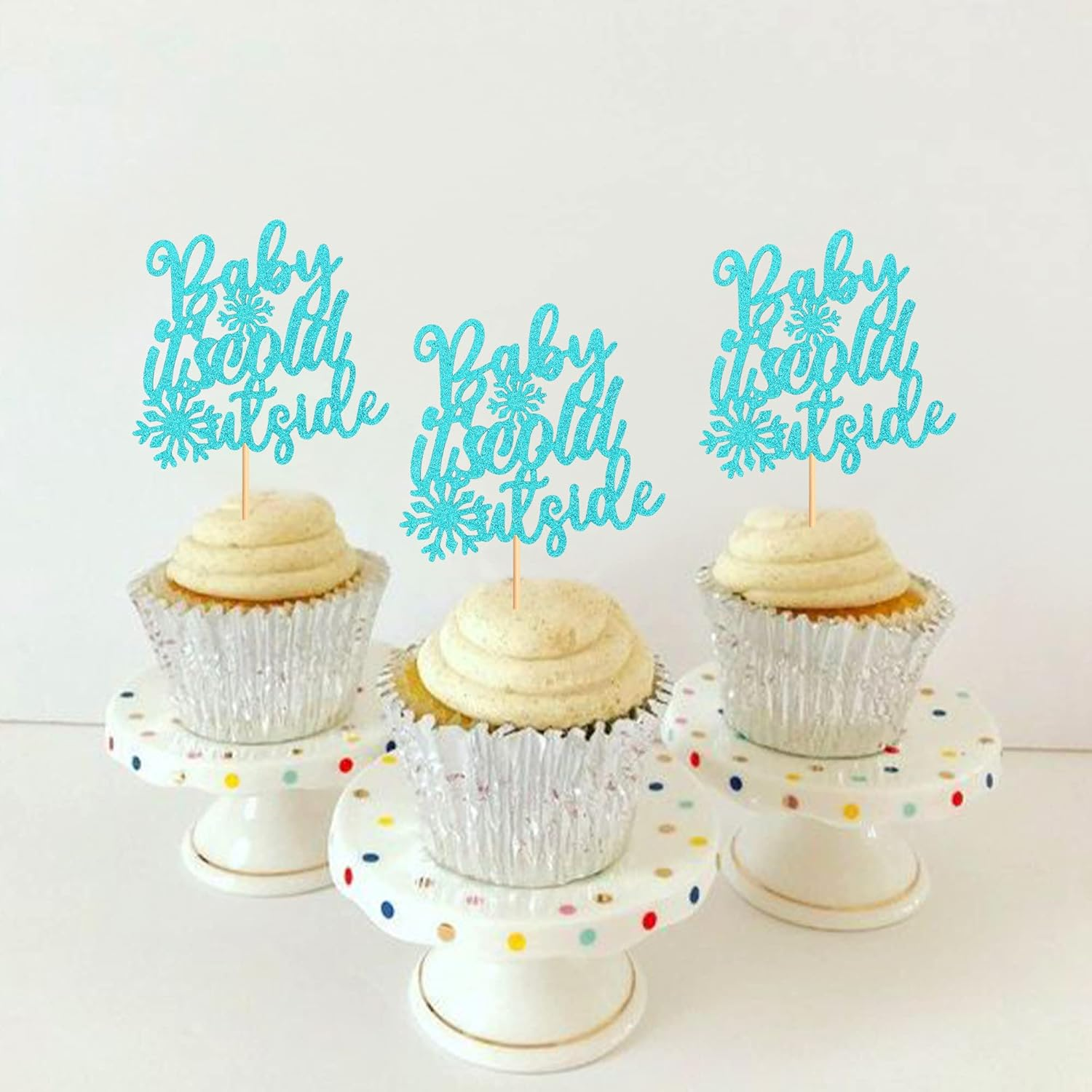24Pcs Snowflake Baby It'S Cold outside Cupcake Toppers Glitter Blue Baby It'S Cold outside Cupcake Picks for Winter Baby Wonderland Xmas Baby Shower Party Cake Decor Supplies image number 6