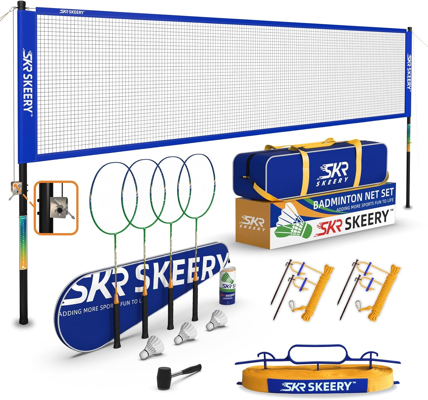 Professional Badminton Set with Winch System,Portable Badminton Net Includes Carbon Aluminum Badminton Rackets Set of 4,3 Shuttlecocks and Carrying Bag,Badminton Sets for Backyards,Beach (Blue) image number 4