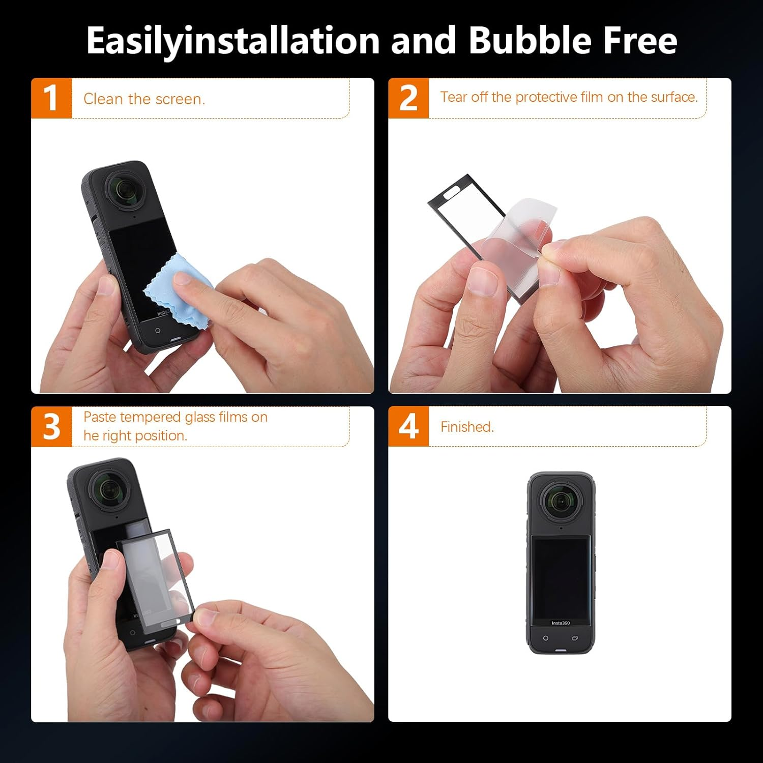 AMAZEAR Screen Protector for Insta360 X5 Accessories (2 Pack), Tempered Glass LCD Display Film Screen Protective Cover for Insta360 X4/Insta 360 X5, Ultra HD, 9H Hardness, Scratch Resistant image number 4