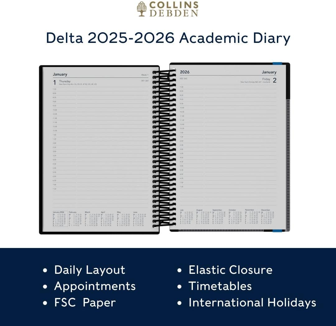 Collins 'Delta' 14 Month Mid/Academic Year Planner, July 2025-August 2026 Day-To-Page Appointments Diary, A5 Wiro Bound Cover, Yellow - Yellow image number 2