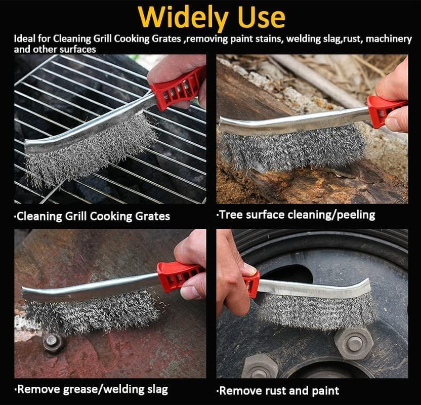 Fokmuaex 2PCS Heavy Duty Grill Brush - Stainless Steel BBQ Cleaning Brush with Handle for Gas, Charcoal & Electric Grills, Professional Grill Grate Cleaner Tool